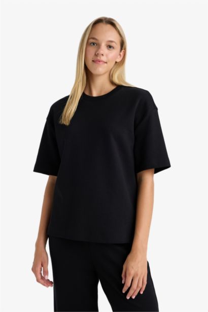 Relax Fit Crew Neck Basic Short Sleeve Black T-Shirt