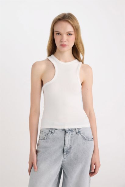 Fitted Crew Neck Ribbed Camisole Crop Top