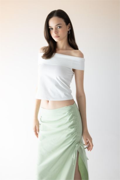 Fitted Off Shoulder Short Sleeve T-Shirt