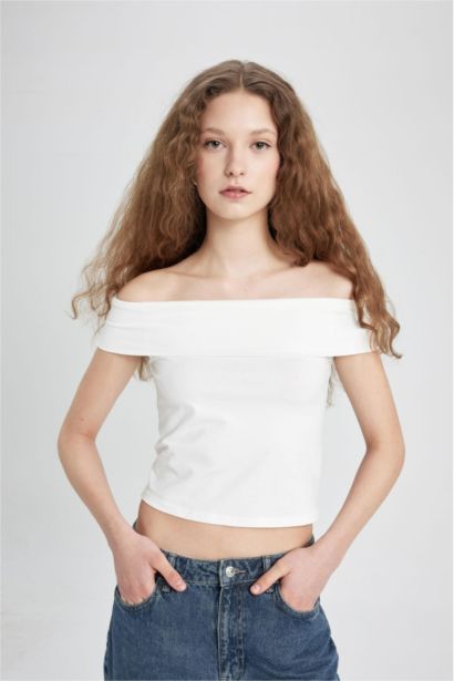 Fitted Off Shoulder Short Sleeve T-Shirt