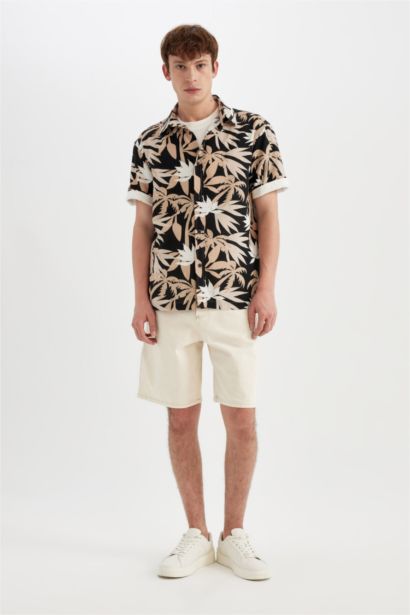 Regular Fit Hawaiian Printed Cotton Short Sleeve Shirt