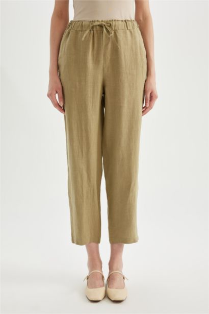 High Waist Short Leg Linen Trousers