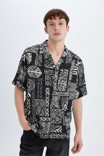 Regular Fit Printed Viscose Short Sleeve Shirt