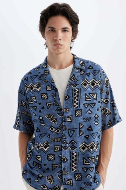 Regular Fit Printed Viscose Short Sleeve Shirt