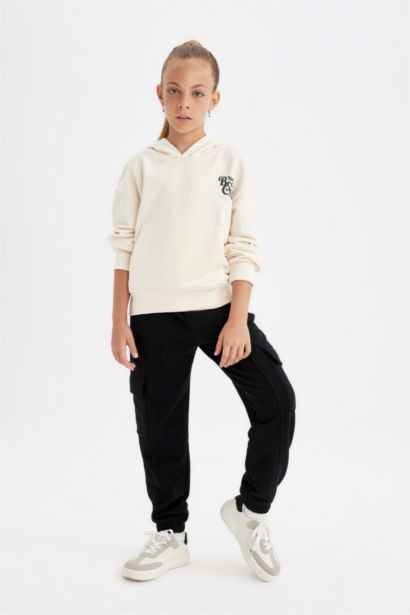Girl Black Cargo School Sweatpants