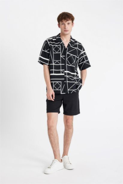 Relax Fit Printed Viscose Short Sleeve Shirt