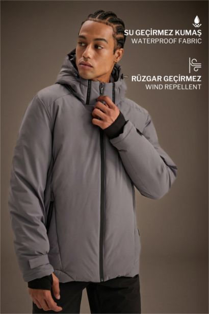Usb Isıtıcılı  Su İtici Rüzgar Geçirmez Kapüşonlu Fermuarlı Kışlık Kayak Montu