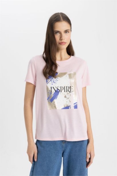 Regular Fit Crew Neck Printed Short Sleeve T-Shirt