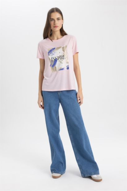 Regular Fit Crew Neck Printed Short Sleeve T-Shirt