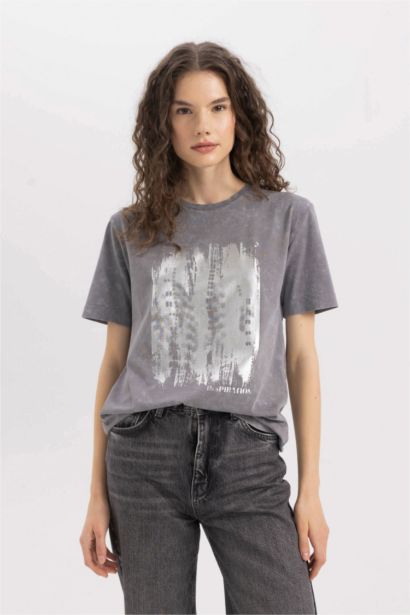 Regular Fit Crew Neck Printed Short Sleeve T-Shirt