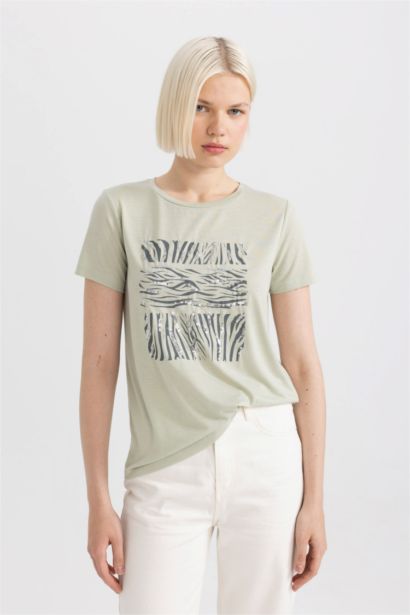 Regular Fit Crew Neck Printed Short Sleeve T-Shirt