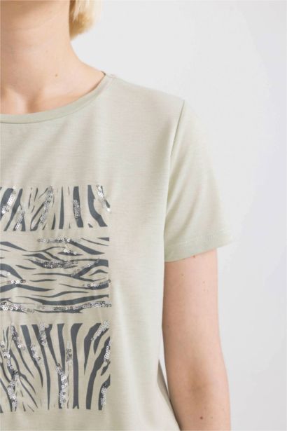 Regular Fit Crew Neck Printed Short Sleeve T-Shirt