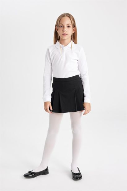 Jupe plissée noire basique en twill avec taille élastique pour fille