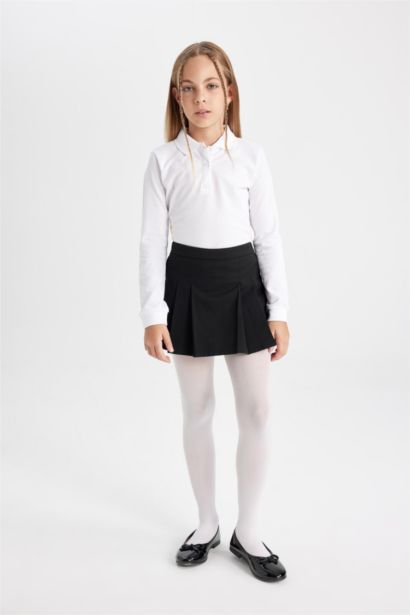 Jupe plissée noire basique en twill avec taille élastique pour fille