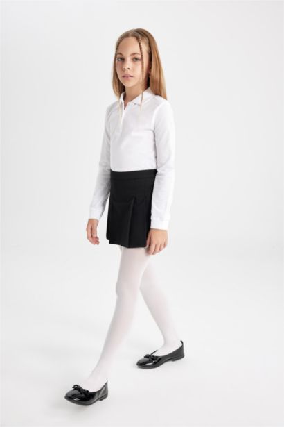 Jupe plissée noire basique en twill avec taille élastique pour fille