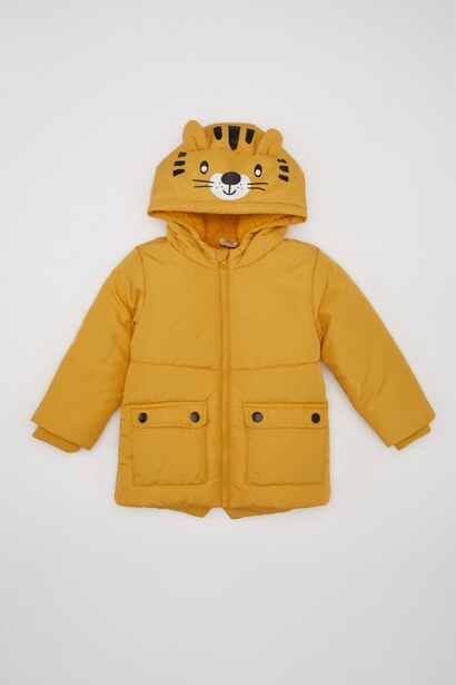 Boy Plush Lined Waterproof Fabric Hooded Puffer Jacket