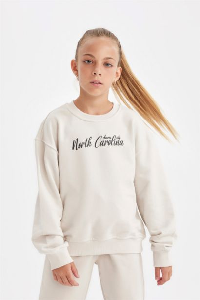 Girl Crew Neck Printed School Sweatshirt