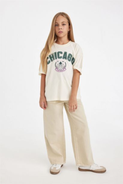 تيشيرت للمدرسه بناتي نص كم اوفر سايز برقبة مستديرة