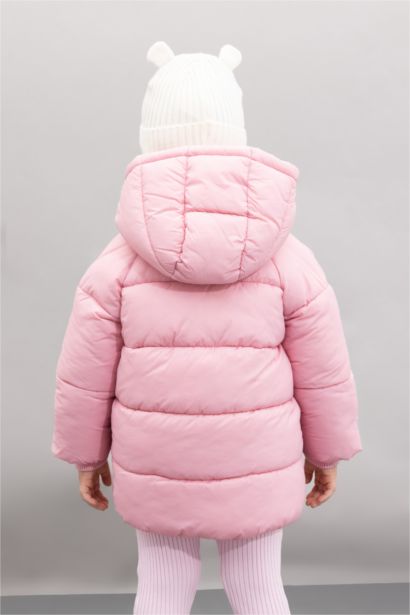 Su Geçirmez Çift Taraflı Polar Astarlı Cep İçi Polarlı Kapüşonlu Fermuarlı Şişme Mont Kız Bebek