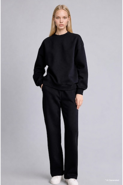Straight Fit Basic Thick Fabric Trousers