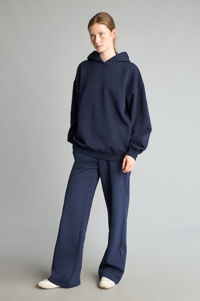 Straight Fit Thick Sweatshirt Fabric Trousers
