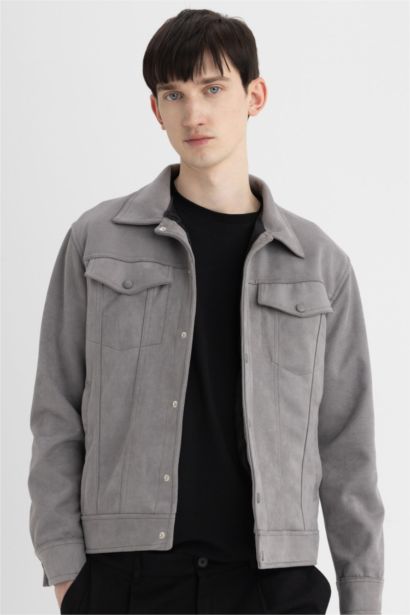 Slim Fit Süet Ceket Dar Kesim Gömlek Yaka Çıtçıtlı Cepli 