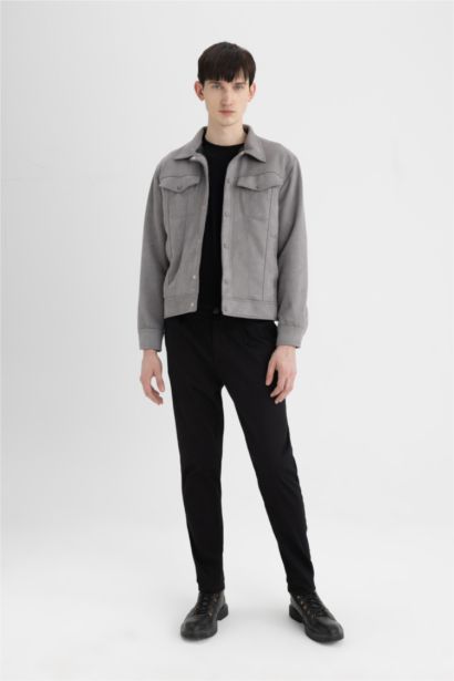 Slim Fit Süet Ceket Dar Kesim Gömlek Yaka Çıtçıtlı Cepli 