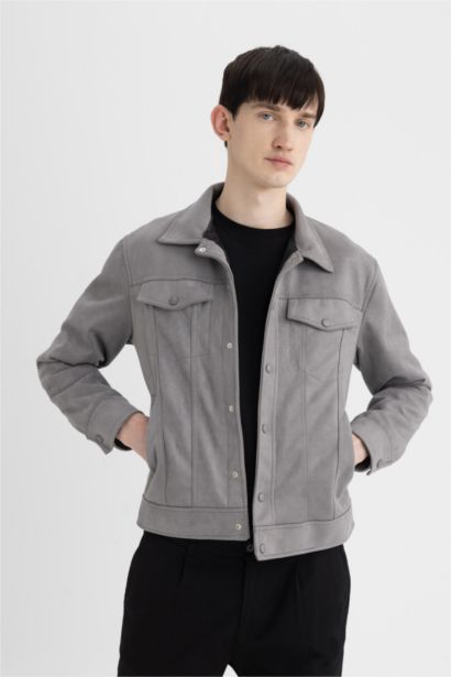 Slim Fit Süet Ceket Dar Kesim Gömlek Yaka Çıtçıtlı Cepli 