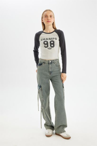 Fitted Crew Neck Ribbed Camisole Printed T-Shirt