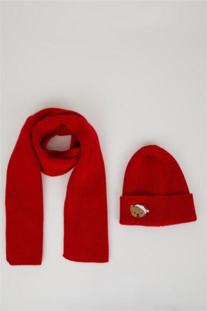 Girl Christmas Themed Knitted Scarf Beanie 2 Piece Set