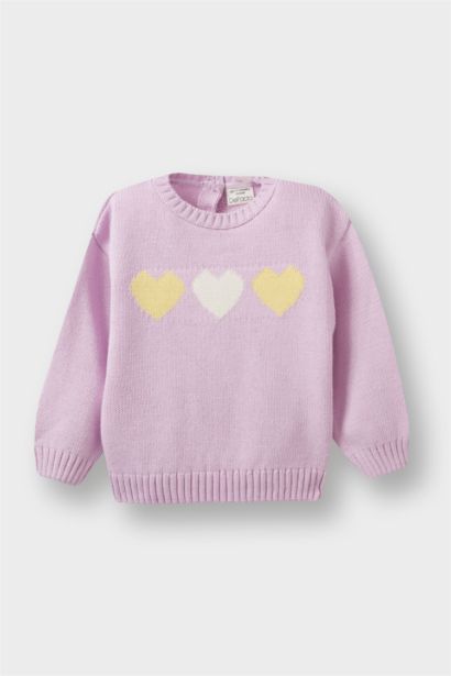 Baby Girl Crew Neck Heart Patterned Pullover