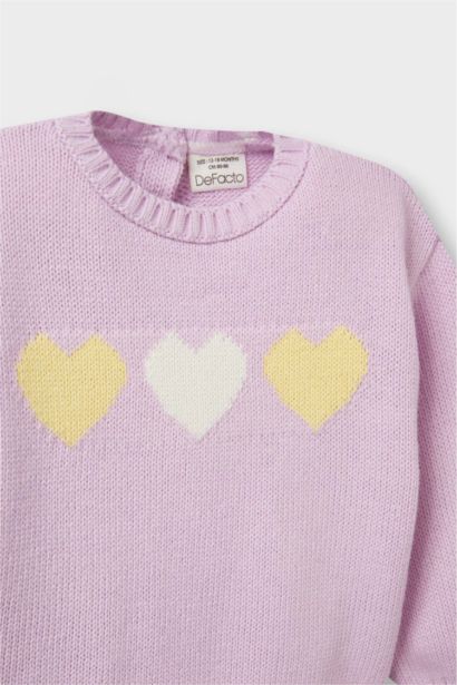 Baby Girl Crew Neck Heart Patterned Pullover