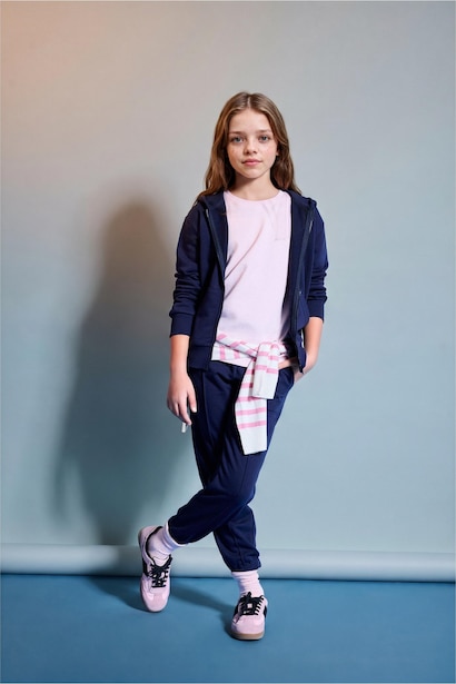 Sweat à capuche basique avec fermeture zippée et poche kangourou pour fille