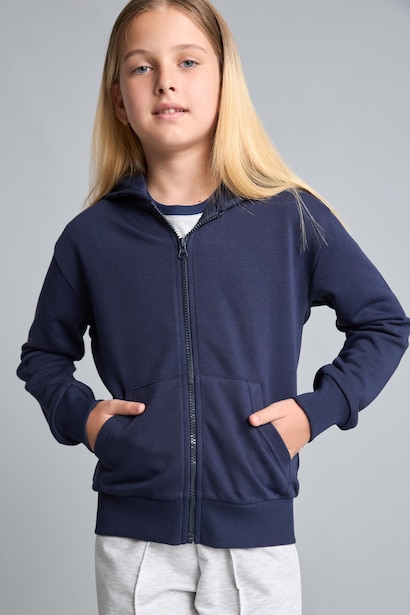 Sweat à capuche basique avec fermeture zippée et poche kangourou pour fille