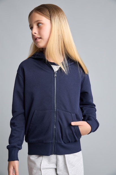 Sweat à capuche basique avec fermeture zippée et poche kangourou pour fille