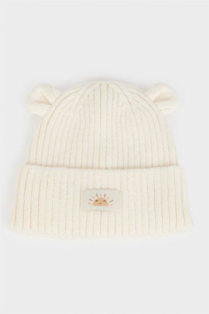 Dokuma Etiketli Kulaklı Triko Bere Kız Bebek