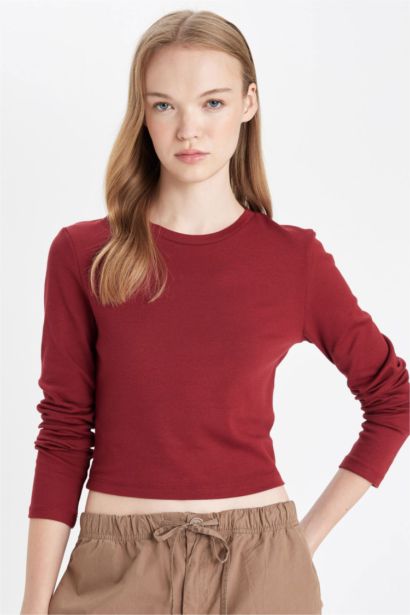 Fitted Crew Neck Ribbed Basic T-Shirt