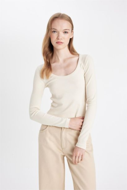 Fitted Body-fitting U Neck Ribbed Camisole Basic T-Shirt