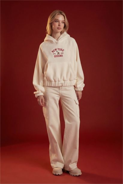 Loose Fit Kapüşonlu Kanguru Cepli Polar Sweatshirt