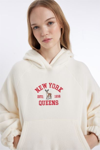 Loose Fit Kapüşonlu Kanguru Cepli Polar Sweatshirt