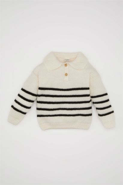 Baby Girl Shirt Collar Striped Pullover