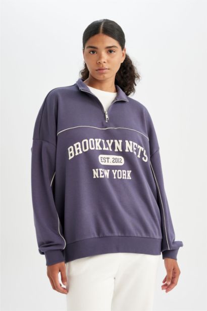 Свитшот оверсайз NBA Brooklyn Nets на молнии, DeFactoFit