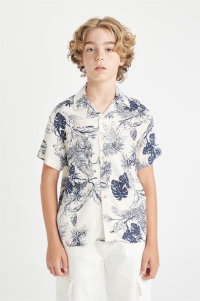 Boy Polo Collar Patterned Viscose Shirt