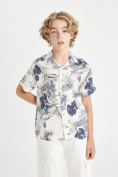 Boy Polo Collar Patterned Viscose Shirt