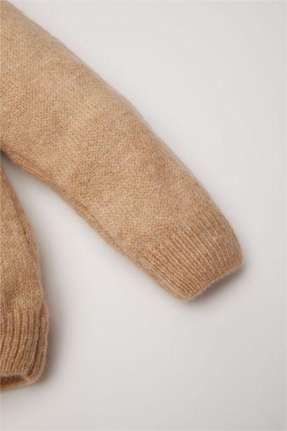 Baby Girl Beige Lace Look Collar Knitted Pullover