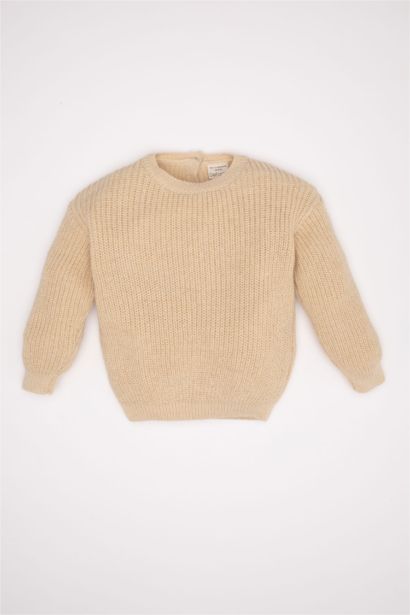 بلوفر بناتي قصة عادية برقبة مستديرة