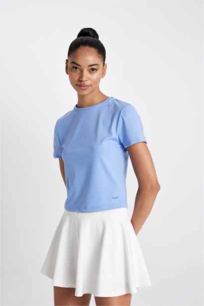 DeFactoFit Slim Fit Crew Neck Crest Printed T-Shirt