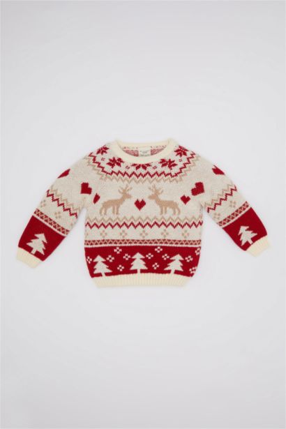 Pull en tricot à col rond thème de Noël Beige pour Bébé Fille