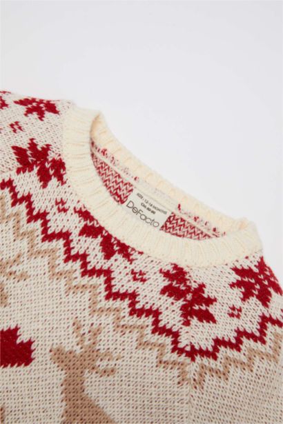 Pull en tricot à col rond thème de Noël Beige pour Bébé Fille