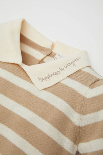 طقم بناتي تريكو بلوفر مخطط وسروال شارلستون - قطعتين